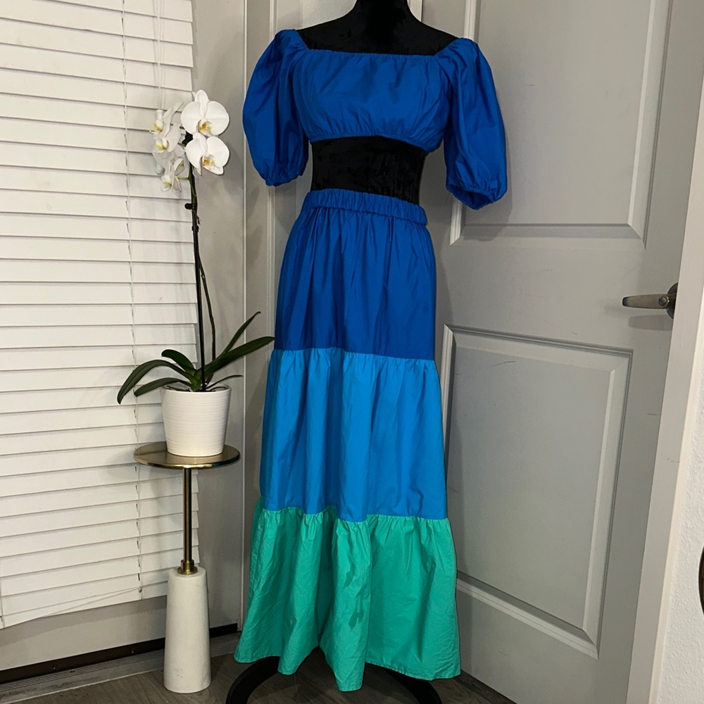 Two piece Colorful Tiered Maxi Skirt and Crop top matching set